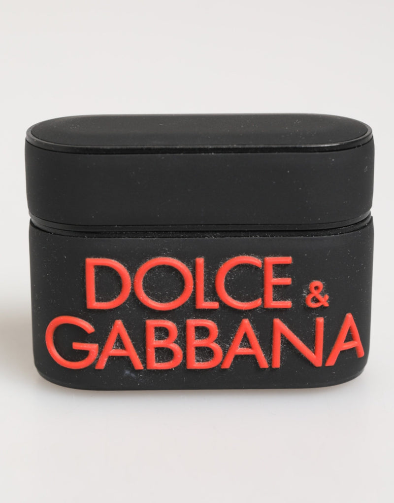 Dolce & Gabbana Étui AirPods Noir Orange en Caoutchouc avec Logo Embossé