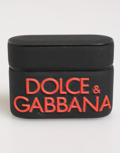 Étui Airpods en caoutchouc noir et orange avec logo en relief Dolce & Gabbana