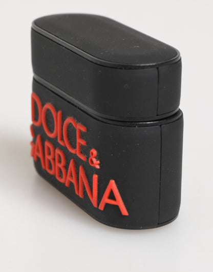 Étui Airpods en caoutchouc noir et orange avec logo en relief Dolce & Gabbana