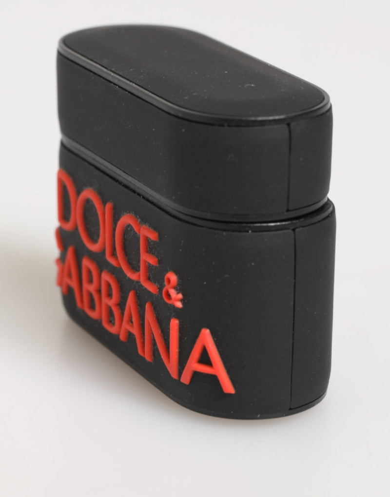 Dolce & Gabbana Étui AirPods Noir Orange en Caoutchouc avec Logo Embossé