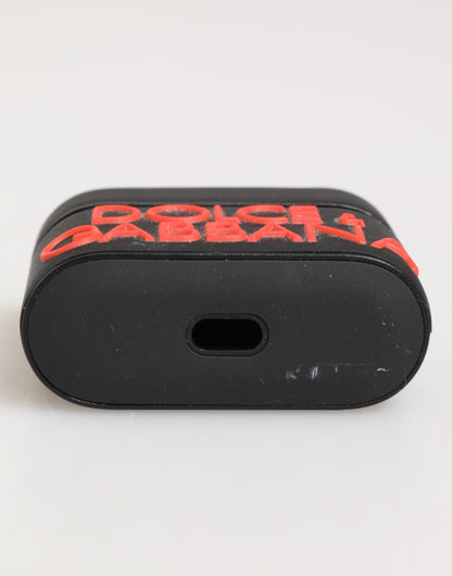 Étui Airpods en caoutchouc noir et orange avec logo en relief Dolce & Gabbana