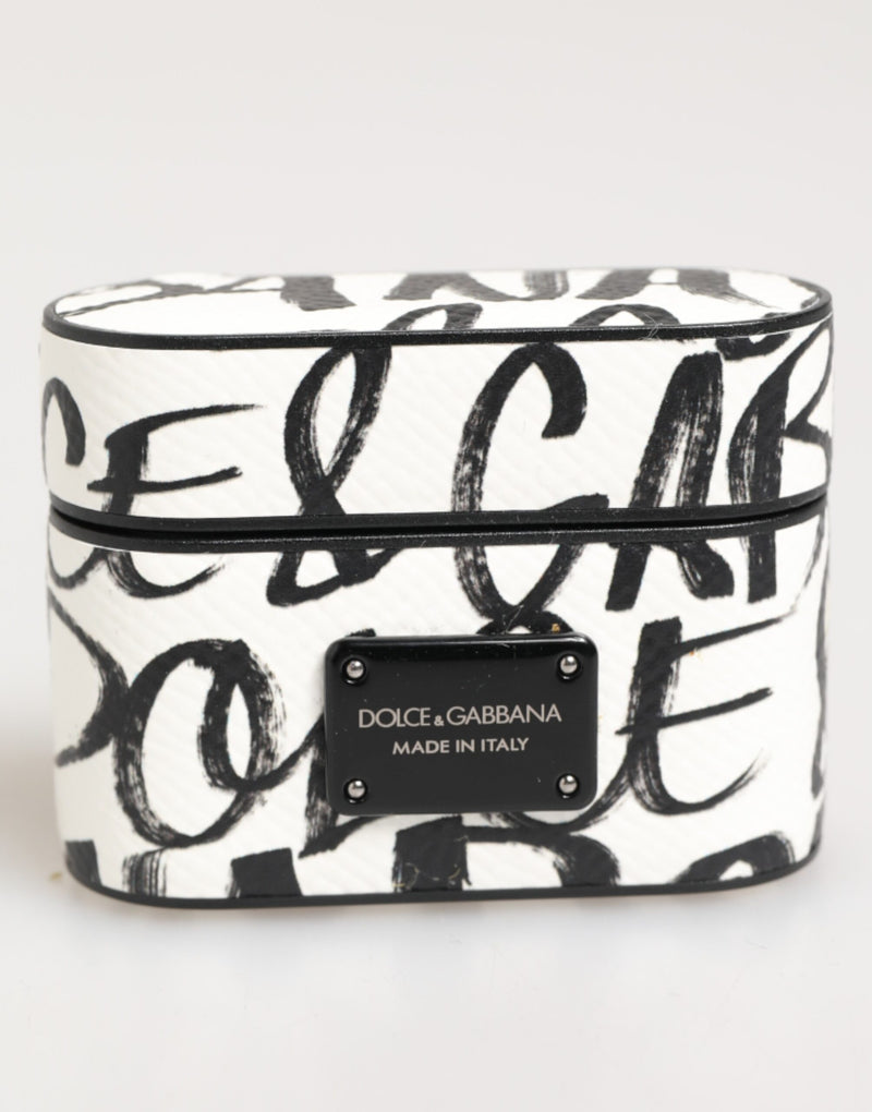 Dolce & Gabbana Monogram Print AirPods Case - Black & White Leather