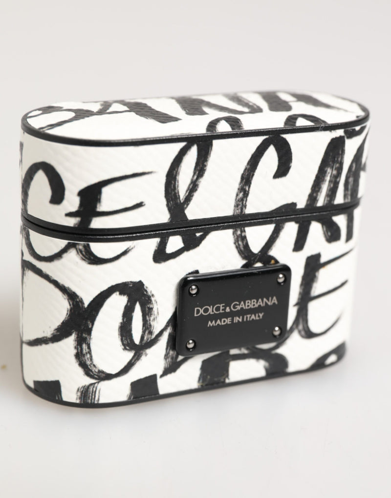 Dolce & Gabbana Monogram Print AirPods Case - Black & White Leather