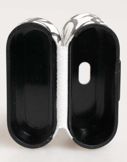 Étui pour Airpods Dolce & Gabbana en cuir noir et blanc avec imprimé monogramme et logo.
