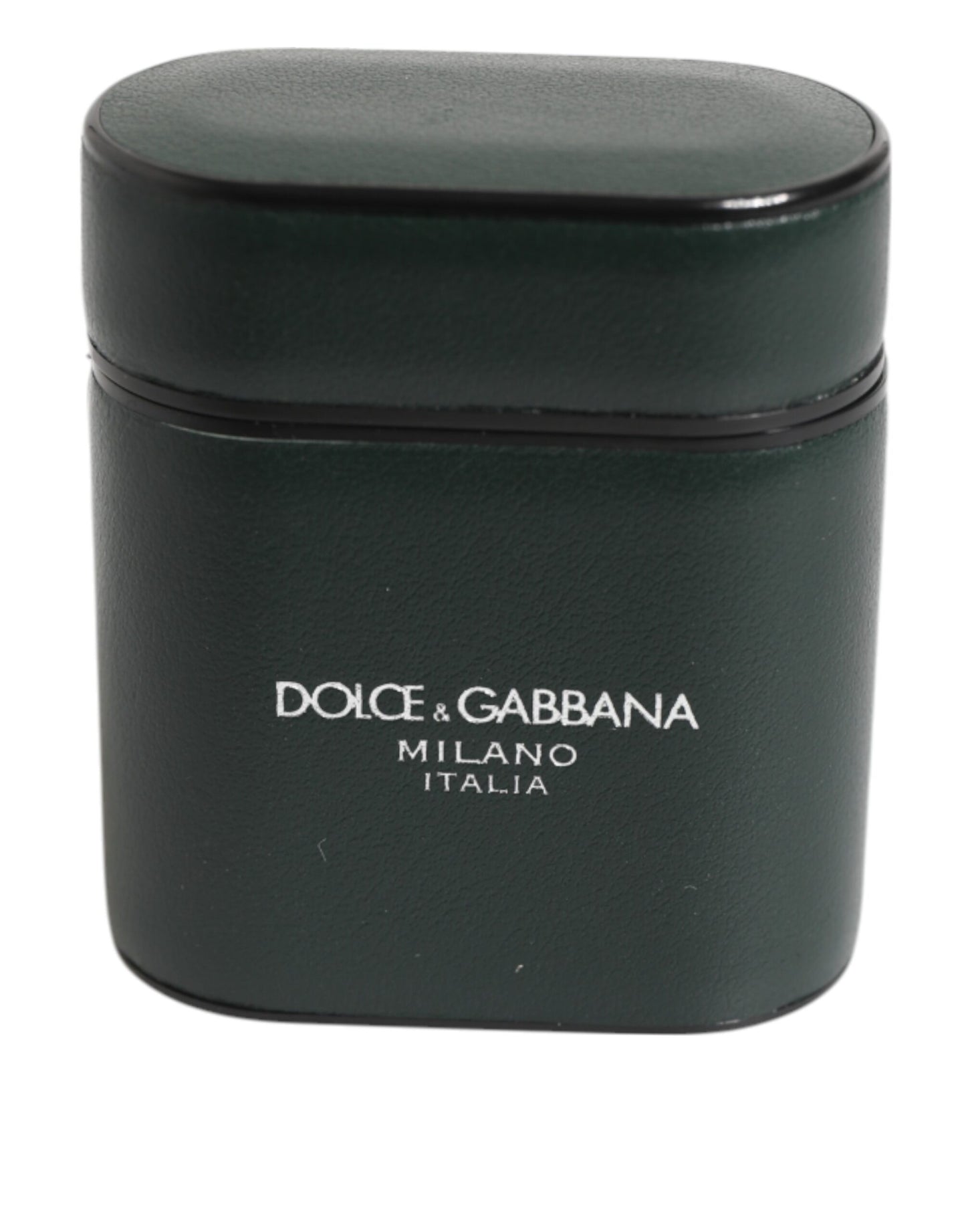 Étui Airpods en cuir de veau vert armée avec logo et rabat de Dolce & Gabbana