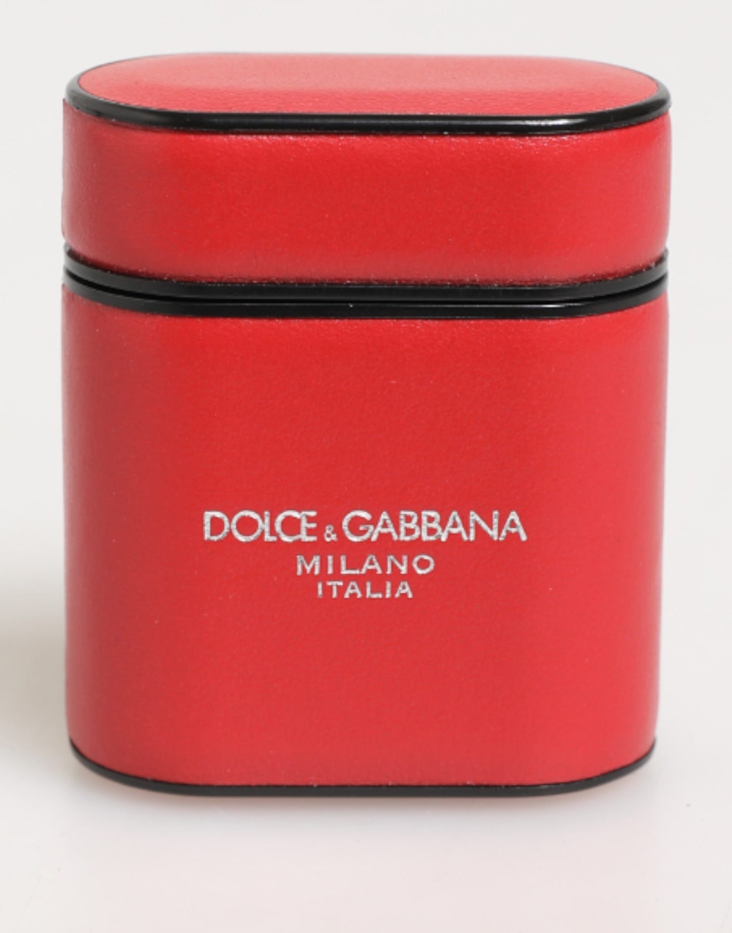 Étui Airpods à rabat en cuir de veau rouge et blanc avec logo Dolce & Gabbana