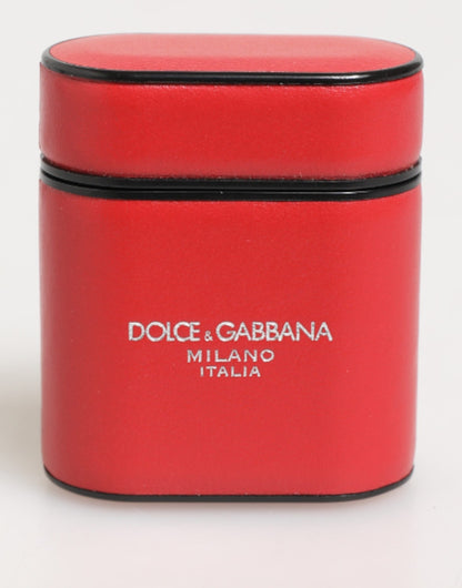 Étui Airpods à rabat en cuir de veau rouge et blanc avec logo Dolce & Gabbana