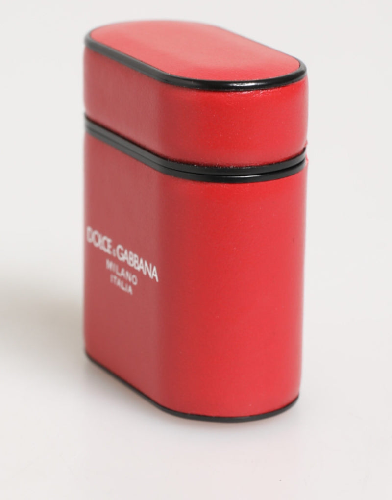 Dolce & Gabbana Red Calfskin Leather Logo Flip Holder for AirPods