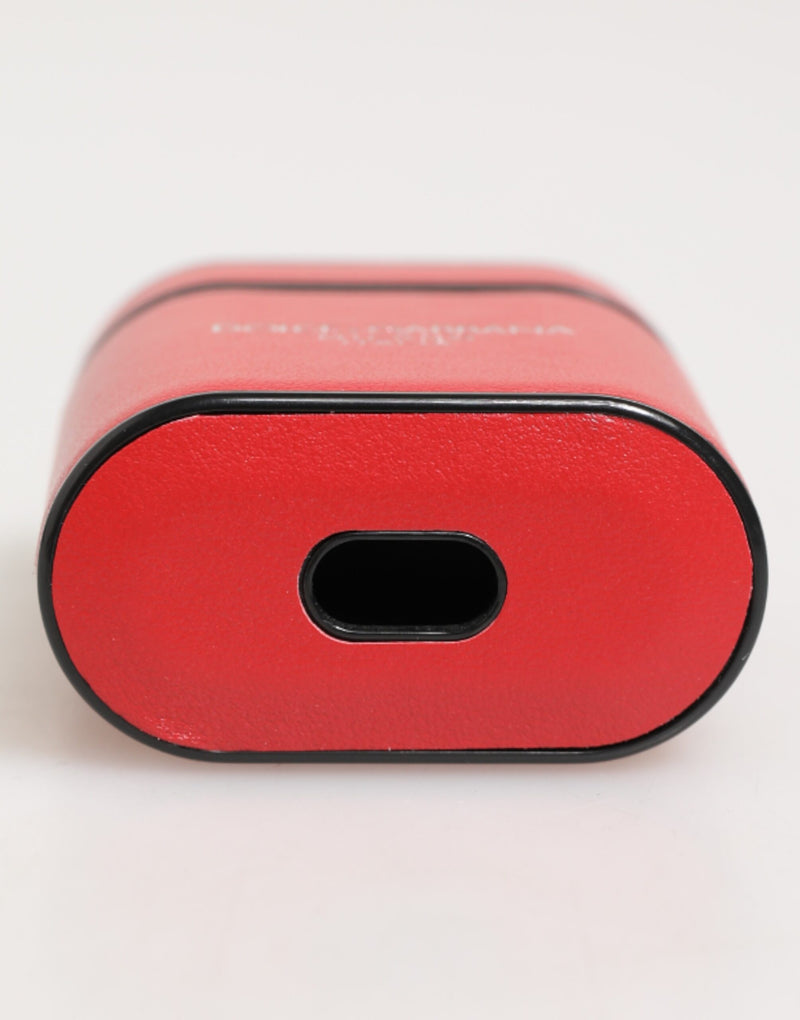 Dolce & Gabbana Red Calfskin Leather Logo Flip Holder for AirPods