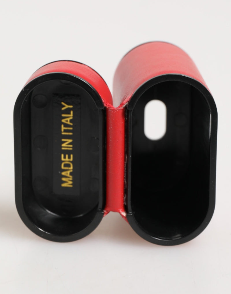 Dolce & Gabbana Red Calfskin Leather Logo Flip Holder for AirPods