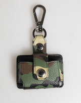 Étui pour Airpods Dolce &amp; Gabbana en cuir multicolore à motif camouflage avec détails métalliques