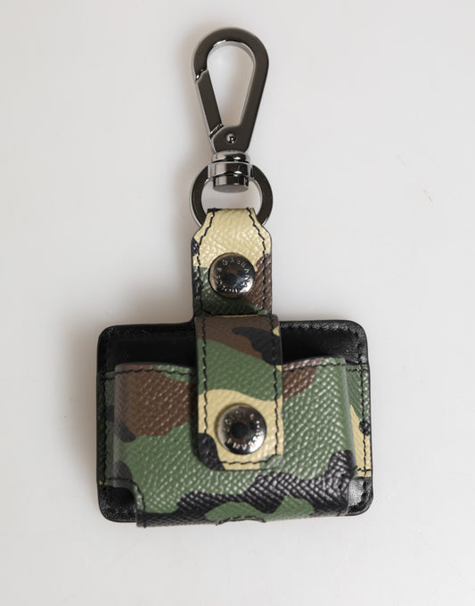 Étui pour Airpods Dolce & Gabbana en cuir multicolore à motif camouflage avec détails métalliques
