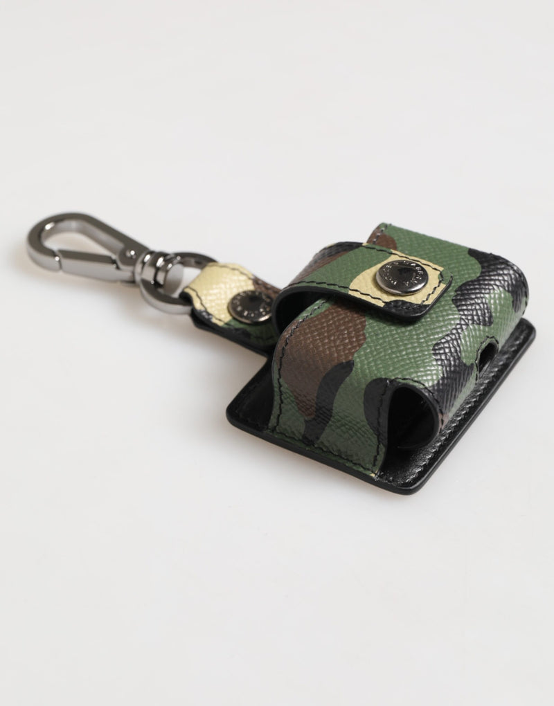 Étui pour Airpods Dolce &amp; Gabbana en cuir multicolore à motif camouflage avec détails métalliques