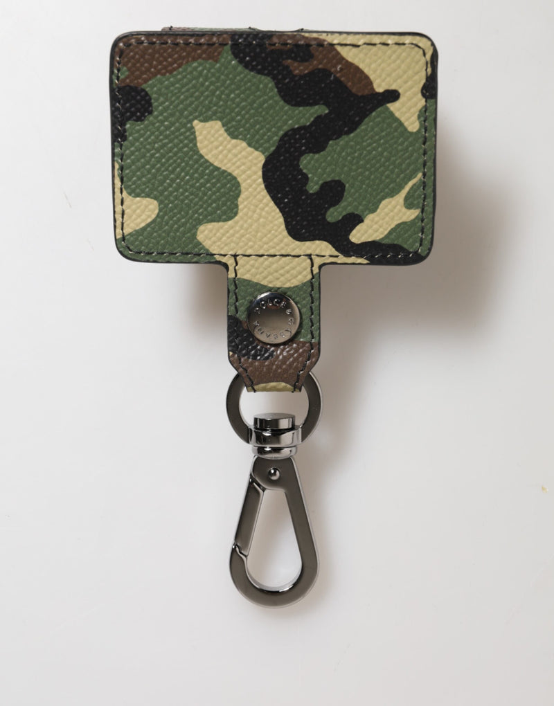 Étui pour Airpods Dolce &amp; Gabbana en cuir multicolore à motif camouflage avec détails métalliques