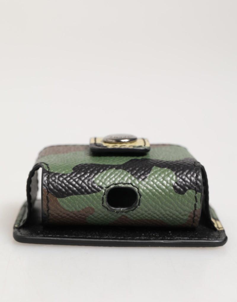 Étui pour Airpods Dolce &amp; Gabbana en cuir multicolore à motif camouflage avec détails métalliques