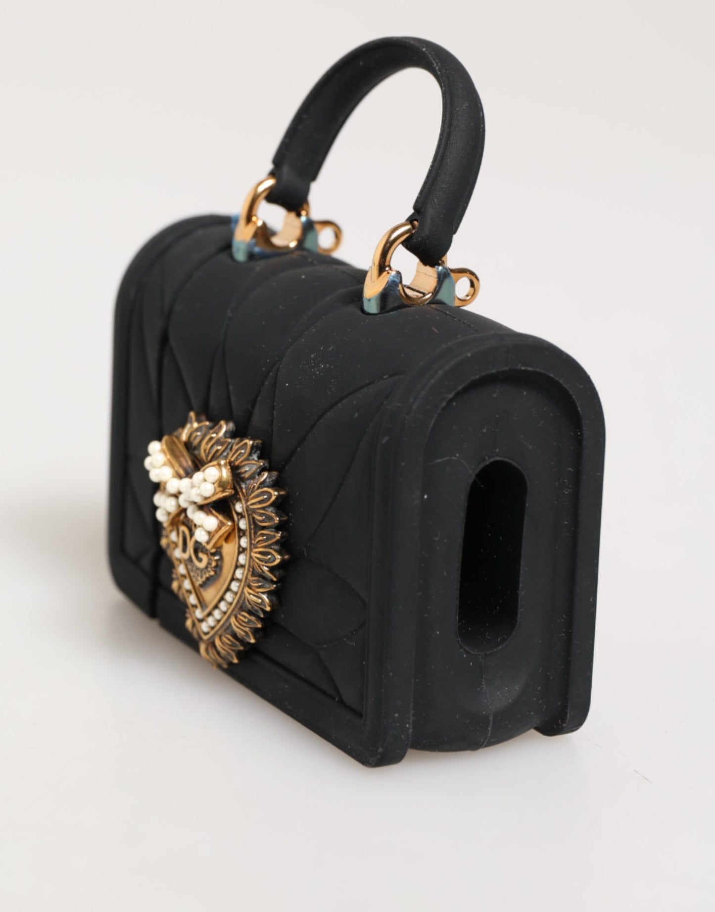 Étui pour Airpods Dolce & Gabbana en silicone noir avec motif cœur dévotionnel