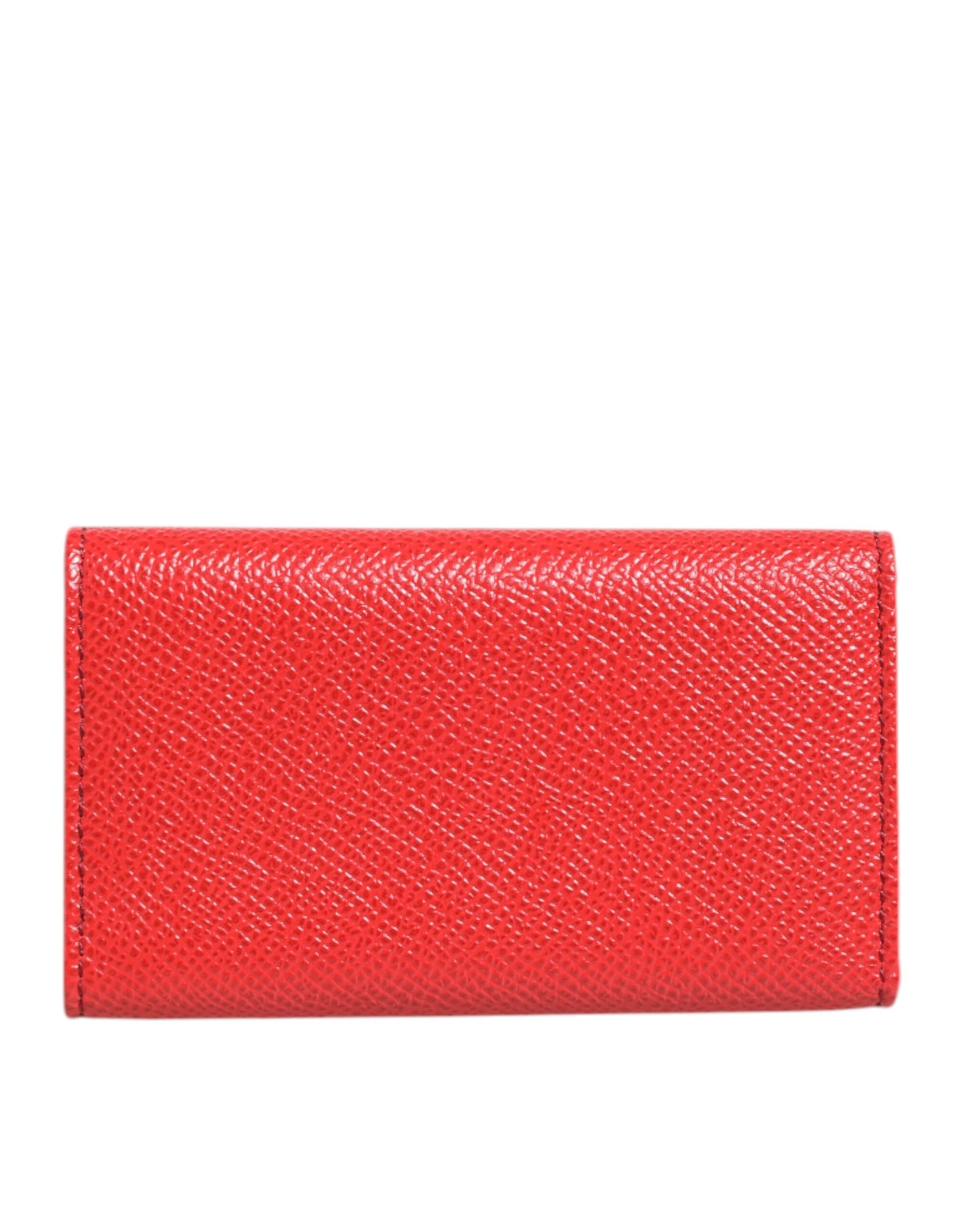 Porte-clés à rabat triple en cuir rouge Dolce & Gabbana avec plaque argentée à logo.