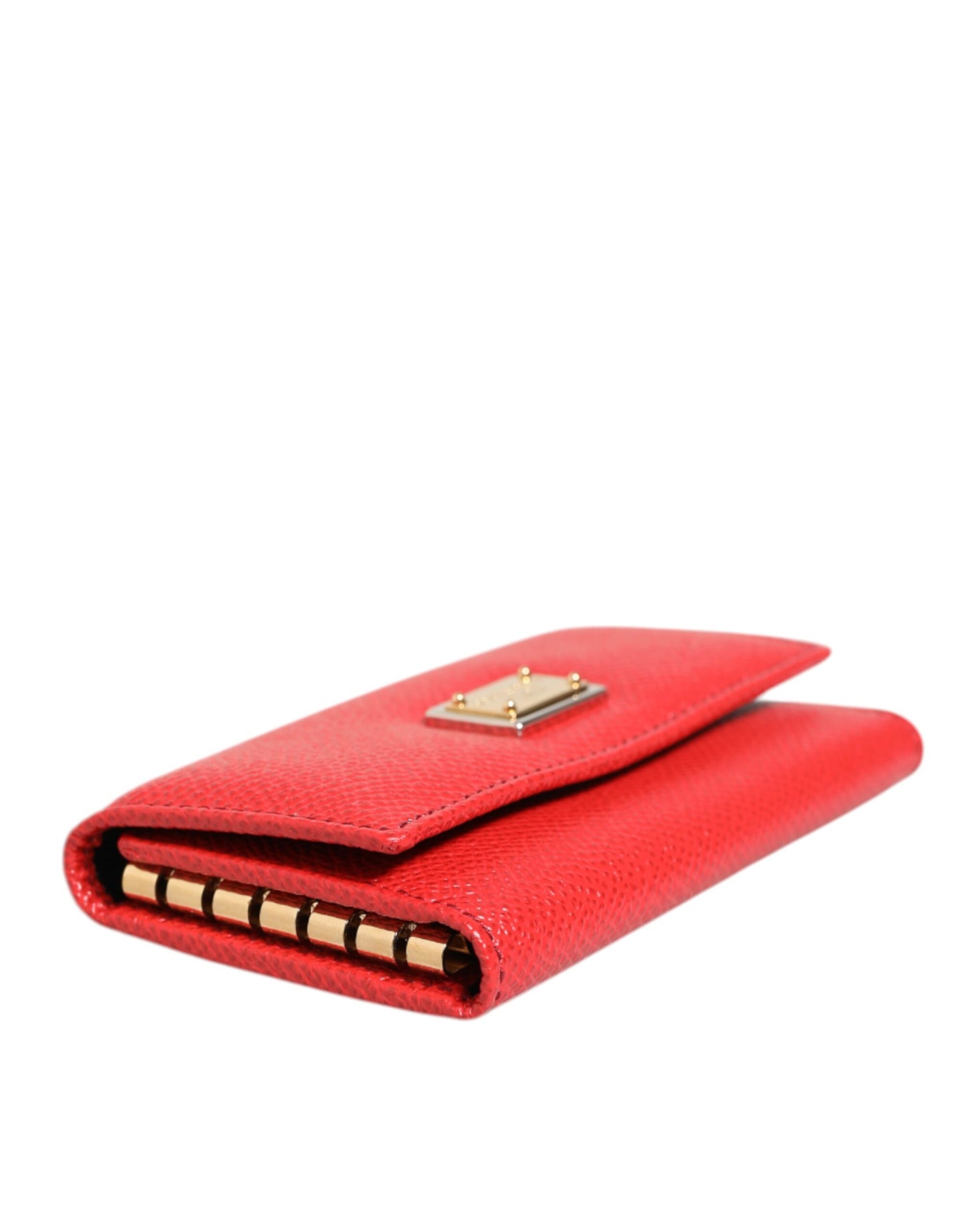 Porte-clés à rabat triple en cuir rouge Dolce & Gabbana avec plaque argentée à logo.