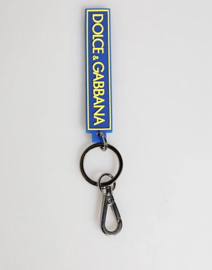 Porte-clés pour homme Dolce & Gabbana, bleu et jaune, logo DG en caoutchouc, argenté.