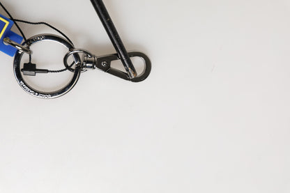 Porte-clés pour homme Dolce & Gabbana, bleu et jaune, logo DG en caoutchouc, argenté.