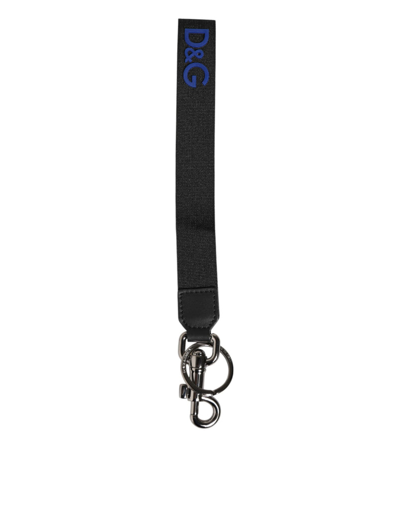 Dolce &amp; Gabbana Zwart Blauw DG Logo Polyester Messing Houder Sleutelhanger Sleutelhanger