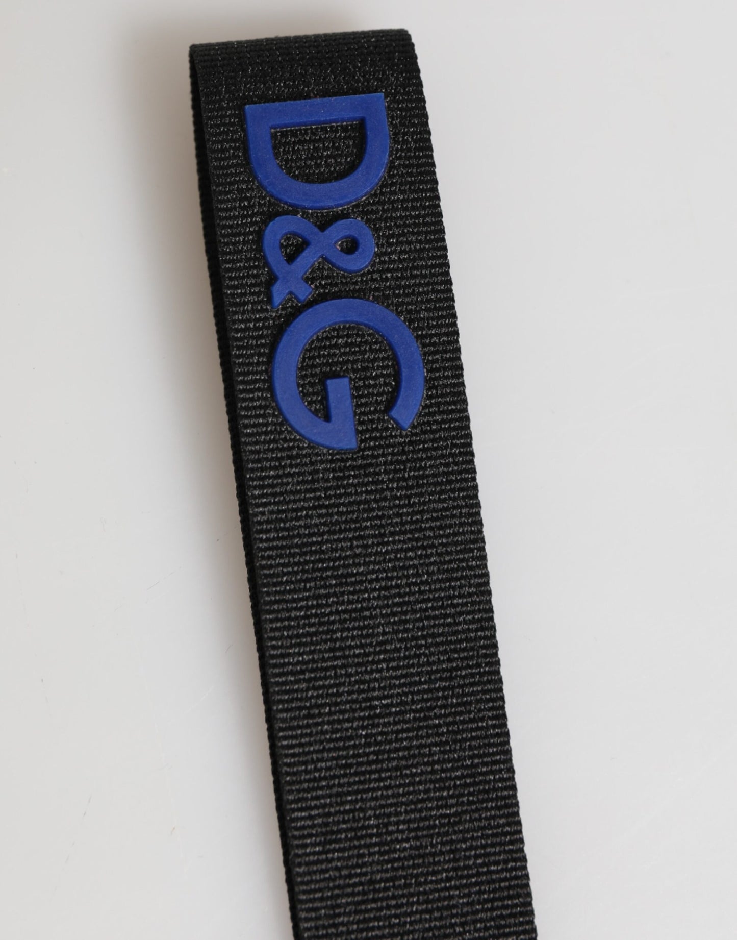 Porte-clés Dolce & Gabbana en polyester noir et bleu avec logo DG et porte-clés en laiton.
