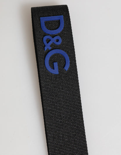 Porte-clés Dolce & Gabbana en polyester noir et bleu avec logo DG et porte-clés en laiton.
