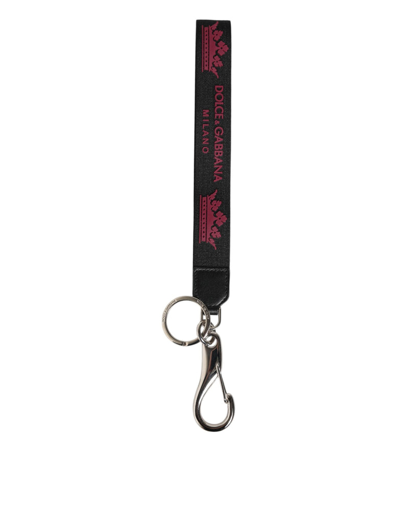 Dolce &amp; Gabbana Zwart Bordeaux Nylon DG Logo Kroonhouder Sleutelhanger Sleutelhanger