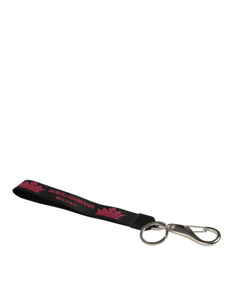 Dolce &amp; Gabbana Zwart Bordeaux Nylon DG Logo Kroonhouder Sleutelhanger Sleutelhanger