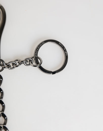 Porte-clés en cuir noir et rouge avec patch militaire et logo DG de Dolce & Gabbana