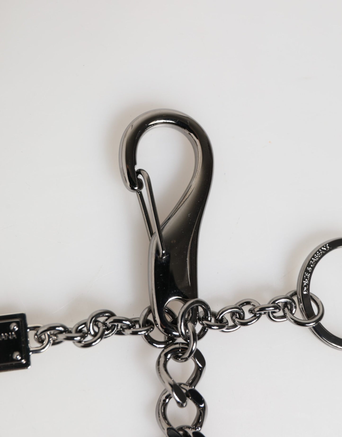 Porte-clés en cuir noir et rouge avec patch militaire et logo DG de Dolce & Gabbana