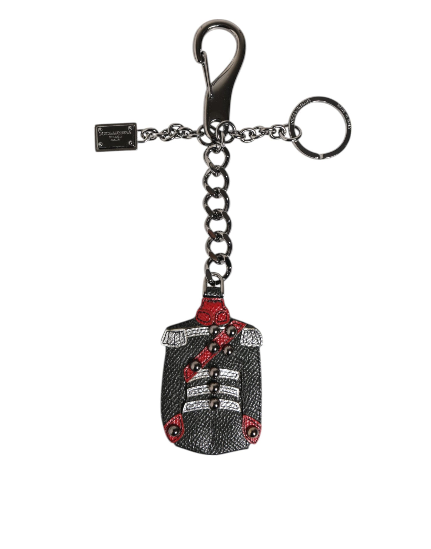 Porte-clés en cuir noir et rouge avec patch militaire et logo DG de Dolce & Gabbana