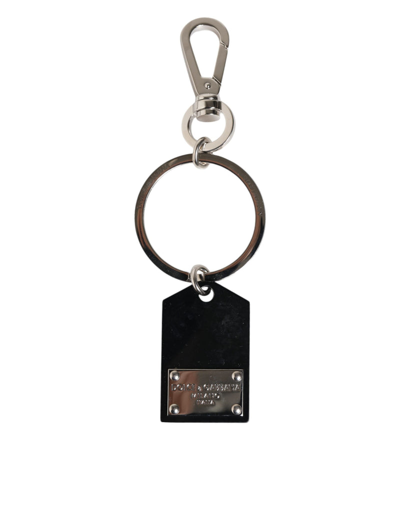 Porte-clés Dolce &amp; Gabbana en verre synthétique noir avec plaque métallique DG Logo.