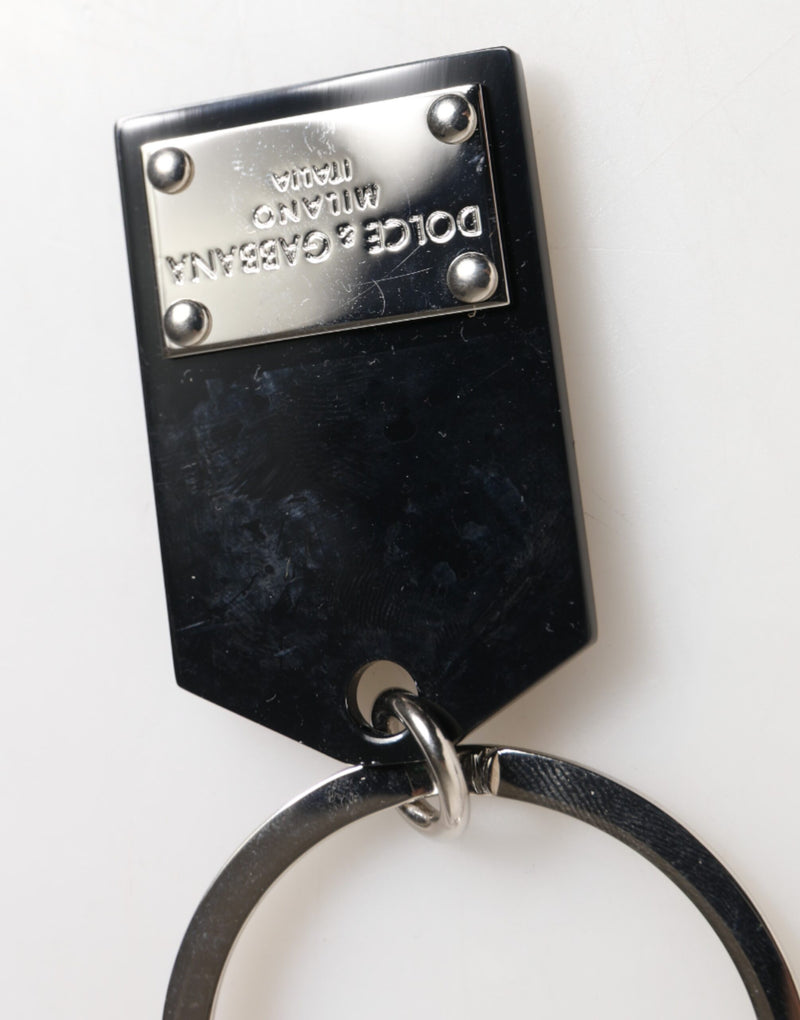 Porte-clés Dolce &amp; Gabbana en verre synthétique noir avec plaque métallique DG Logo.