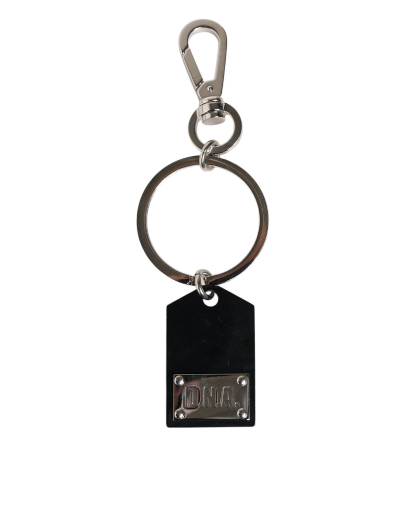 Porte-clés Dolce &amp; Gabbana en verre synthétique noir avec plaque métallique DG Logo.