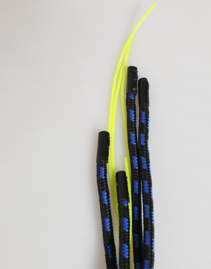 Dolce & Gabbana Porte-clés en cuir bleu et jaune avec cordon et logo DG.