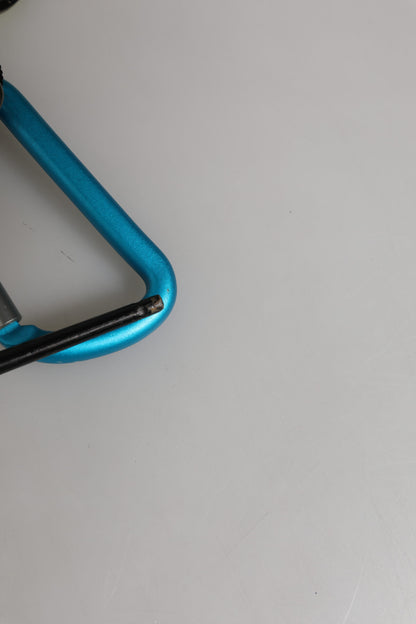 Dolce & Gabbana Porte-clés en cuir bleu et jaune avec cordon et logo DG.