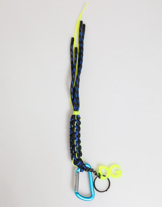 Porte-clés Dolce & Gabbana en cuir multicolore avec cordon et logo DG.