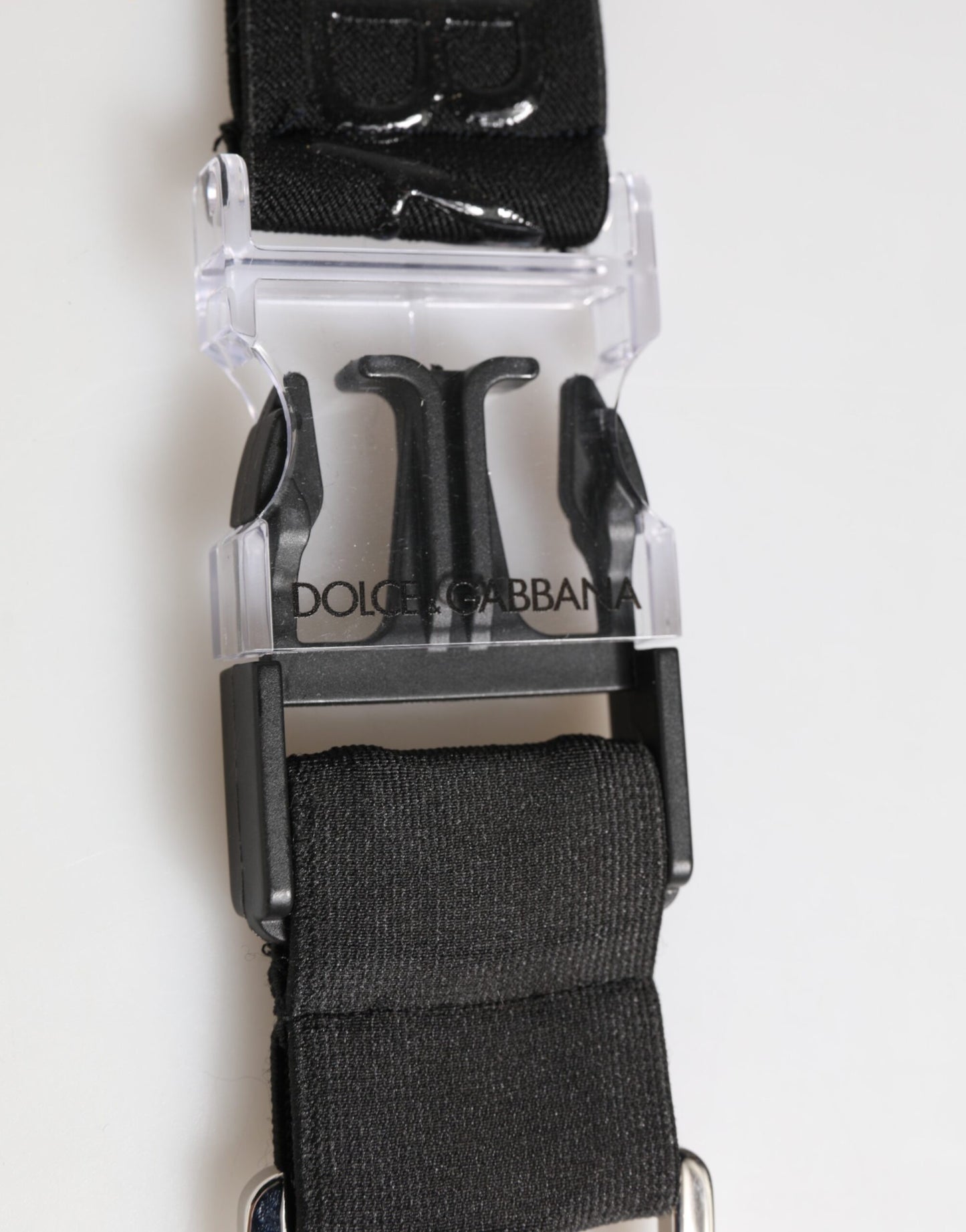 Porte-clés homme en polyester noir extensible et caoutchouté avec logo DG de Dolce & Gabbana