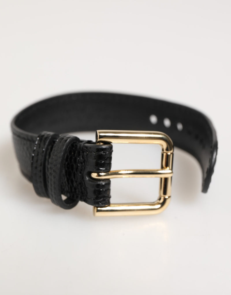 Dolce & Gabbana Zwarte Leren Armband met Gouden Gesp en Reliëf