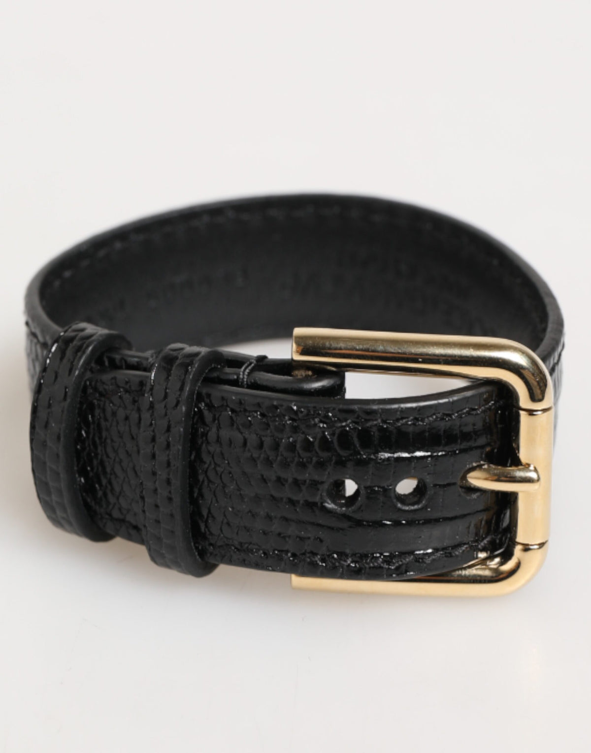 Bracelet en cuir noir embossé avec boucle dorée Dolce & Gabbana