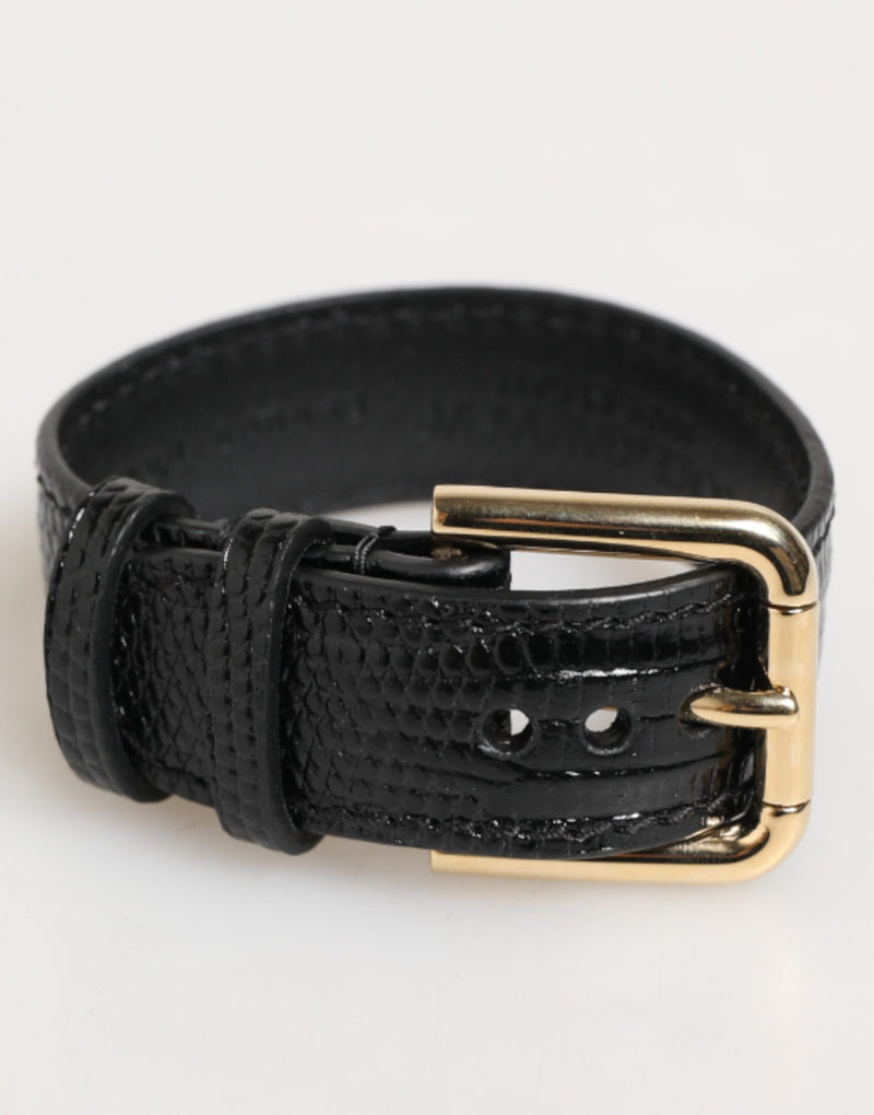 Dolce & Gabbana Zwarte Leren Armband met Gouden Gesp en Reliëf