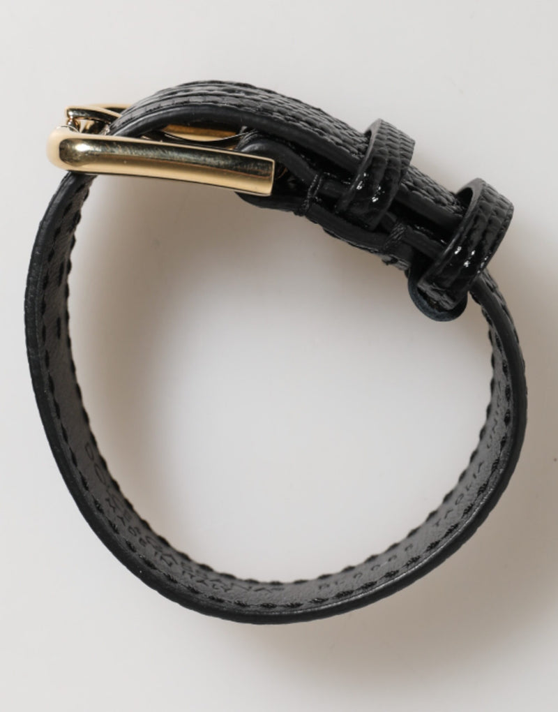 Dolce & Gabbana Zwarte Leren Armband met Gouden Gesp en Reliëf