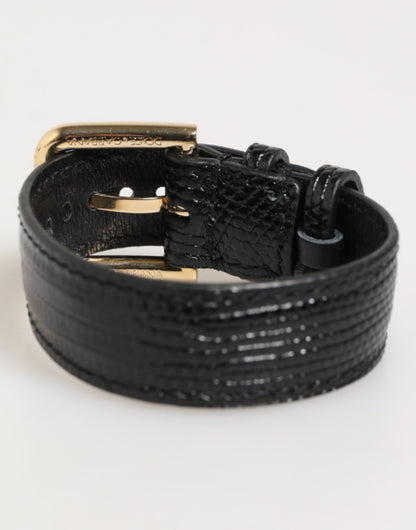Bracelet en cuir noir embossé avec boucle dorée Dolce & Gabbana