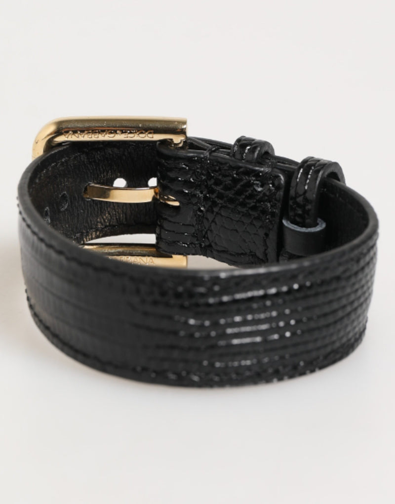 Dolce & Gabbana Zwarte Leren Armband met Gouden Gesp en Reliëf