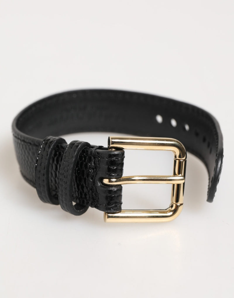 Dolce & Gabbana Zwarte Leren Armband met Gouden Gesp en Reliëf