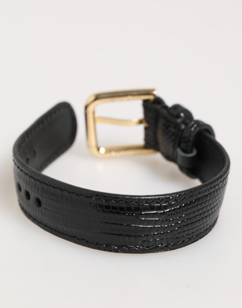 Dolce & Gabbana Zwarte Leren Armband met Gouden Gesp en Reliëf