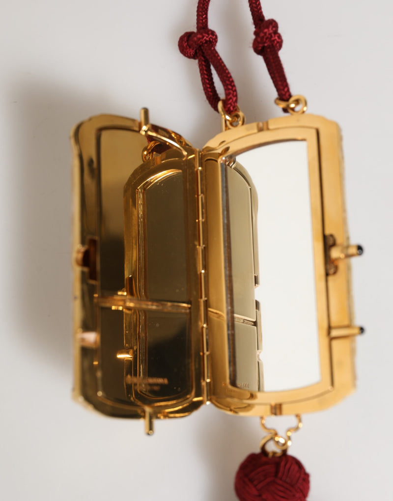 Sac Dolce & Gabbana en Résine Blanche avec Pendentif en Métal Doré et Frange Rouge