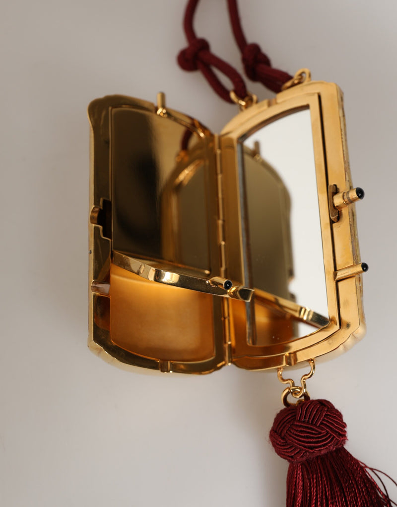 Sac Dolce & Gabbana en Résine Blanche avec Pendentif en Métal Doré et Frange Rouge