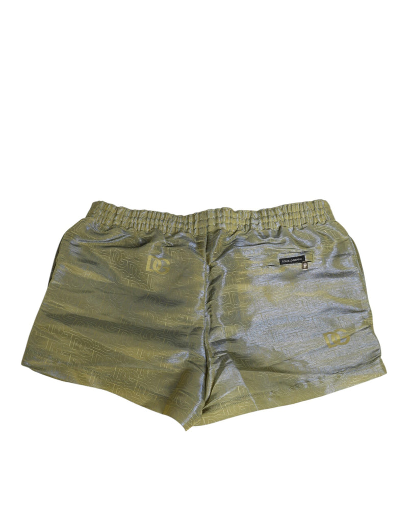 Dolce & Gabbana Green Polyester Metallic Logo Print Men's Swim Shorts